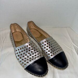 Loeffler Randall Women’s Leather Silver Black Espadrilles Flat BOHO Casual Shoes